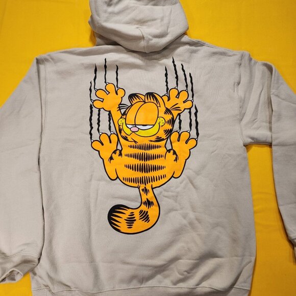 Garfield Nickelodeon Scratching Claws Hanging On Hoodie Sweatshirt Beige Size M - Picture 9 of 10